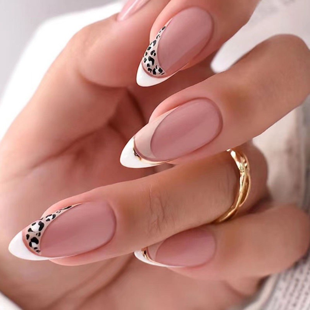 24 Pc Nail Kit Nude and Gold Press On Nails | Almond Shapped Press On Nails